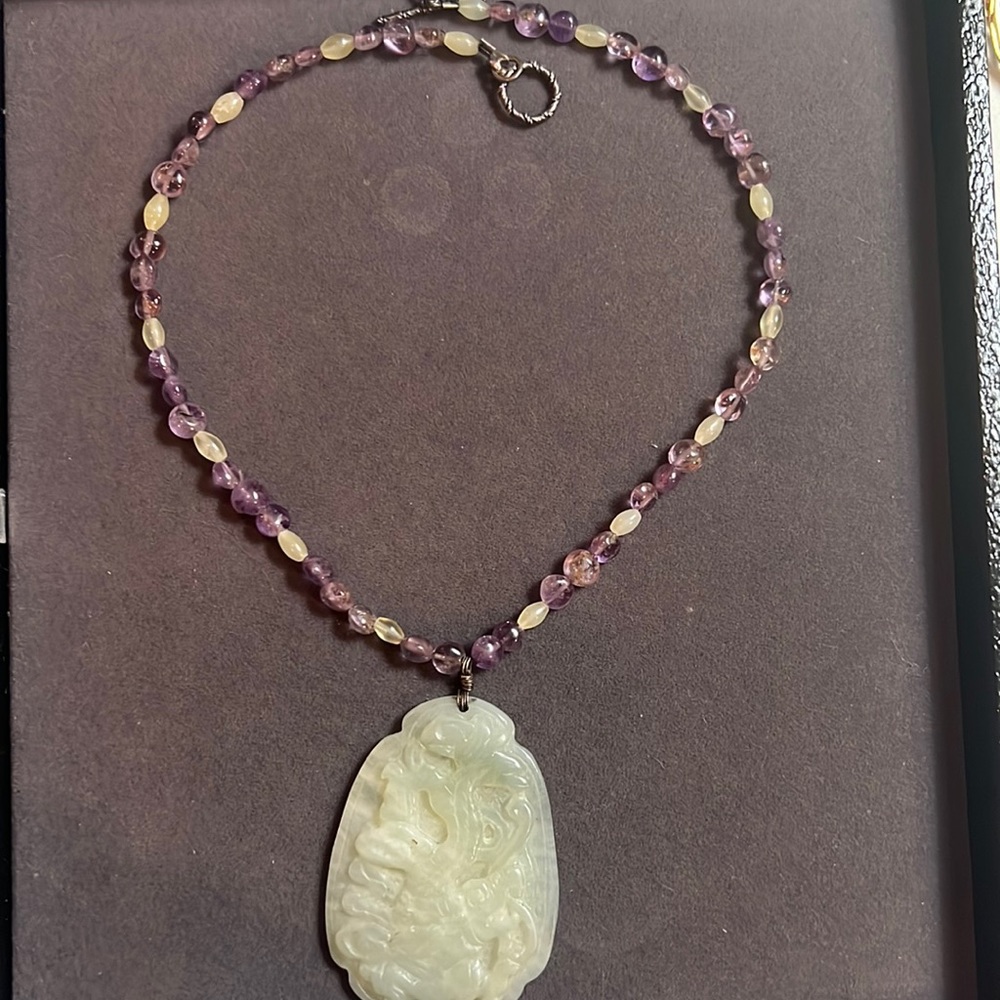 Artisan Necklace, 16” Jade/Amethyst